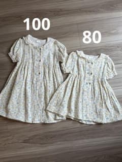 ど*ん様 テータテート 花柄 半袖ワンピース 姉妹お揃い 80 100のサムネイル