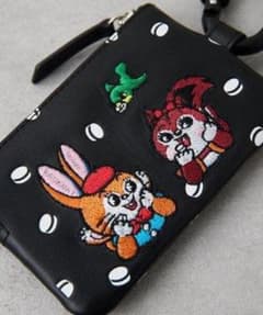 クッピーラムネ×ear　本革/コラボカラビナ付きパス＆キーケース　黒のサムネイル