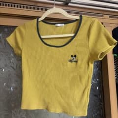 GYDA ミッキーマウス 刺繍 リブ 半袖 Tシャツ イエローのサムネイル