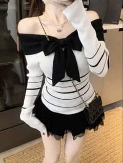 SHEIN ニットオフショルダーリボンのサムネイル