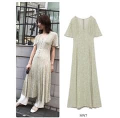 【美品】フレアスリーブプリントワンピース ミントのサムネイル