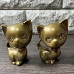 フランス ヴィンテージ 真鍮製 ネコ 猫の置物 2体セット - メルカリ
