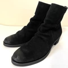 【NO ID.】ドレープヒールブーツ☆バックジップ☆44サイズ☆黒☆スエード NO ID. ドレープヒールブーツ スエード バックジップ 42 ノー