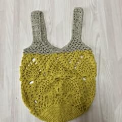ハンドメイド かぎ針編み エコバッグ イエロー×ベージュのサムネイル