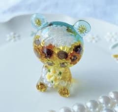 ひまわり様☆ 専用ページ オルゴナイト お花模様のハートの入れ物 KC様専用ページ】夏空とひまわり畑のくまちゃんオルゴナイト(北海道