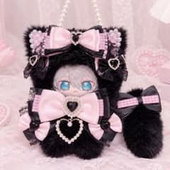 パールチェーン付 ぬい服 猫 黒 ピンク いつぬい ぬいぐるみ服 - メルカリ