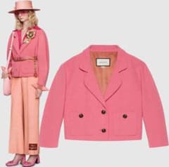 GUCCI ピンク クロップド ツイード ジャケット gg インターロッキング GUCCI ピンク クロップド ツイード ジャケット gg インターロッキング