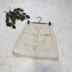 7599✾Grail✾Tweed Mini Skirt【M】Ivory/Front Pearl Buttons