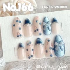 ネイルチップ♡ブルー 青 量産型地雷韓国ワンホンイニシャルさくらんぼ