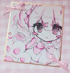 手描きイラスト　色紙　オリジナル　ピンク　現品のサムネイル