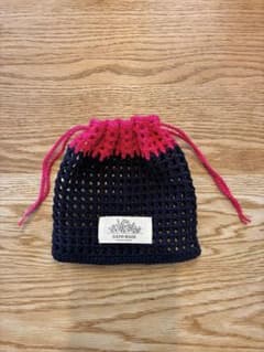 ハンドメイド 手編み 巾着 ポーチ コットン　かぎ針編み 編み物のサムネイル