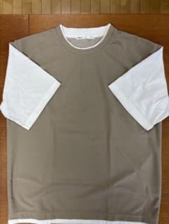 [美品] ikka 重ね着風 半袖Tシャツ ベージュ×ホワイト Lサイズのサムネイル