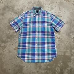 J.CREW 半袖シャツ マドラスチェック M 古着 緑 青ボタンダウンのサムネイル