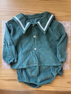 ベビー ロンパース セーラー襟 コーデュロイ グリーン 80 cm