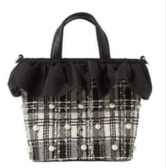 DIANA パール フリル バケツ2wayツイードバッグ ブラック フォーマル