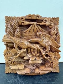バリ島 木彫り レリーフ 鳥 花 浮き彫り アジアン 壁掛け 壁飾り 木製