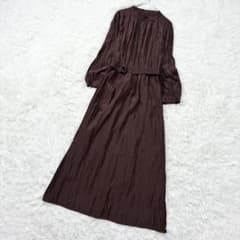 美品✨【クードシャンス】洗える シワ加工 ロングワンピース ブラウン M 日本製