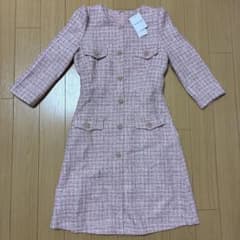 【新品タグ付き】tocco closet ツイード ひざ丈ワンピース ピンク Mのサムネイル