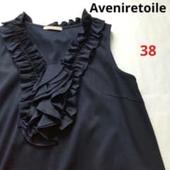 Aveniretoileアベニールエトワール ネイビーフリルノースリーブ 