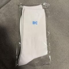 keek リブ編みホワイトソックス 青ロゴ 韓国