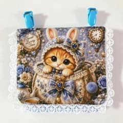 1点のみ♥移動ポケット♥可愛い 猫 ベージュ レース♥大きめ ポーチ♥発達障害のサムネイル