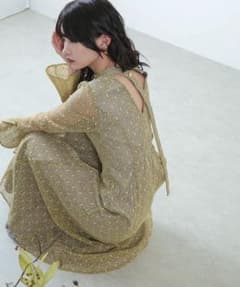 kana 幾何学柄 レース ワンピース オケージョン ドレス 結婚式　イエローのサムネイル