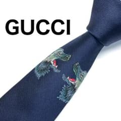 【未使用に近い✨】グッチ ネクタイ ネイビー 双竜 現行 ナロー 無地 ソリッド 未使用に近い✨】グッチ ネクタイ ネイビー 双竜 現行 ナロー 無地