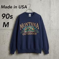 90s USA제 양면 프린트 스웨트 몬타나 골프 감색 M