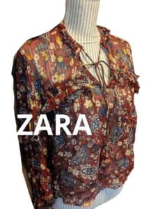 ZARA ペイズリー柄 長袖ブラウス フリルのサムネイル