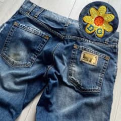 美品✨ドルチェアンドガッバーナ　デニムパンツ　プレート　花刺繍　ダメージ　青　L m96186984675_1.jpg?1783431407