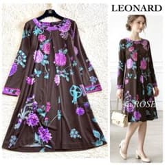 極美品/ 40】レオナール 近年 カンカン ボタニカル 花柄トリム
