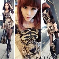본격 리얼 타이거 소매 시스루 타이트 튜닉 원피스