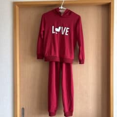 LOVEロゴ フード付きパジャマ 上下セット レッド 140cmのサムネイル