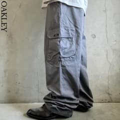 00s OAKLEY W36 ミリタリーベイカーパンツ ワンポイント刺繍 Y2K 00s OAKLEY ワイドカーゴパンツ ワンポイント刺繍ロゴ グレー Y2K