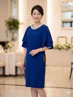 極美品】グレースコンチネンタル パールネックドレス ネイビー 36 