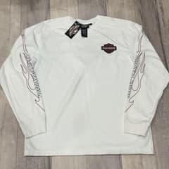 新品タグ付 ハーレーダビッドソン 長袖Tシャツ ロンT 白 ファイヤーパターンのサムネイル