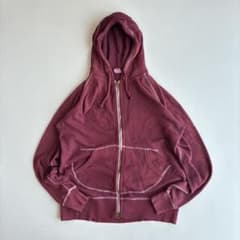 USED フルジップパーカー ボルドー 配色ステッチ　ダブルジップのサムネイル