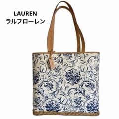 LAURENラルフローレン花柄トートバッグキャンバスラタン編み込み 