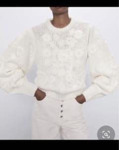 ZARA バルーンスリーブ エンブロイダリー白ニットのサムネイル