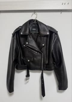 ZARA 黒 クロップドライダースジャケット XSのサムネイル