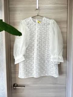 Demi-Luxe BEAMS レースブラウス 白 36 シアー袖 上品のサムネイル