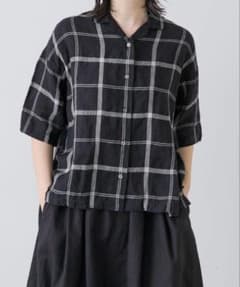 かぐれ：リネンチェック半袖シャツ ブラック 美品 送料込 - メルカリ
