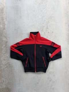 adidas デサント製 トラックジャケット ブラック×レッド 70s 80s