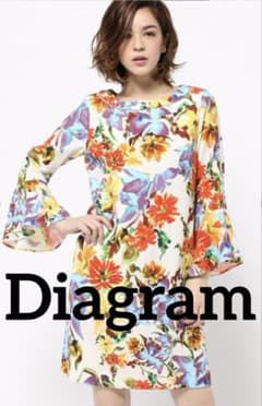 【美品】ダイアグラム Diagram グラデフラワーワンピース　フリル袖 花柄 美品】ダイアグラム Diagram グラデフラワーワンピース フリル袖 花柄