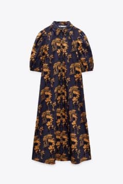 新品zara プリント柄ポプリンワンピース　xsサイズのサムネイル