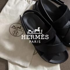 HERMES レザーサンダル エレクトリック ブラック 41 26cm エルメス