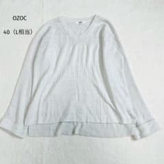 OZOC Long-Sleeve Knit Sweater, V-Neck, White with Glitter, Size L (approx.), Front and Back Length Difference