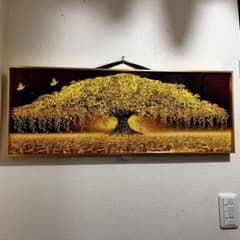 開運絵画 金のなる木 黄金の樹 クリスタルアート 額縁付き インテリア