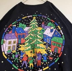 레트로 ART WORKS X'mas 올드 디자인 팔목 스웨트 블랙
