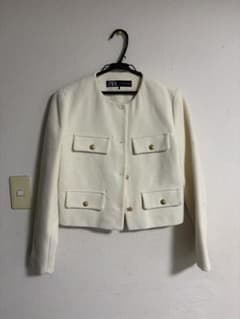 ZARA ノーカラージャケット ホワイト S - メルカリ